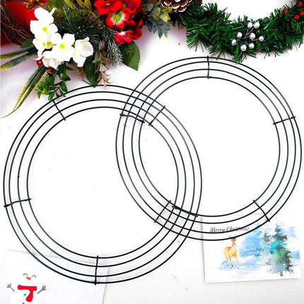 Wreath Frame Durable Wall Hanging Metal Rust-proof Wire Wreath Form for Home Decor-Black 40cm.