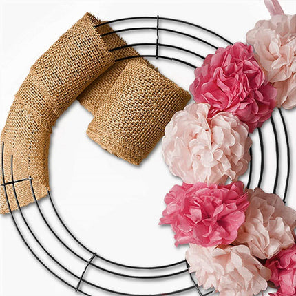 Wreath Frame Durable Wall Hanging Metal Rust-proof Wire Wreath Form for Home Decor-Black 40cm.
