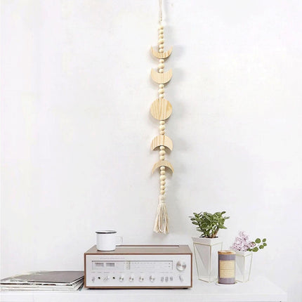 Wall Pendant Decorative Nordic Style Moon Sun Design Handmade Wall Hanging Decor for Dorm-Beige.