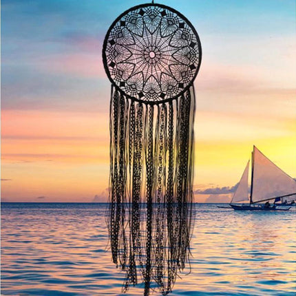 Hollow Round Moon Shape Tassel Dream Catcher Hanging Pendant Home Bedroom Decor- B.