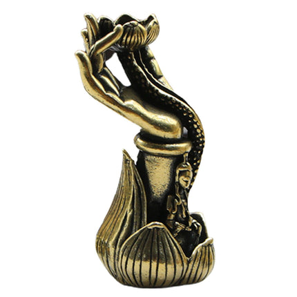 Lotus Shape Backflow Incense Burner Non-fading Brass Traditional Censer Burner for Table- L.
