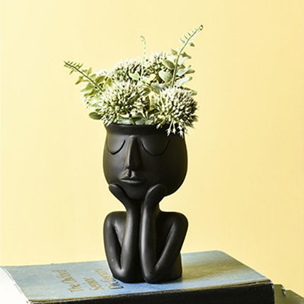 Human Think Face Ceramic Home Plants Flower Pot Vase Planter Tabletop Decoration-Red.