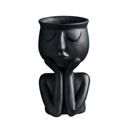 Human Think Face Ceramic Home Plants Flower Pot Vase Planter Tabletop Decoration-Red.