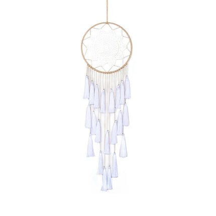 Round Handmade Wall Hanging Wind Chime Dream Catcher with Tassel Home Decor-White.