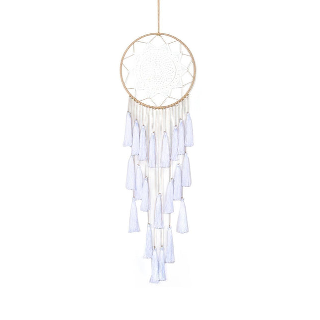 Round Handmade Wall Hanging Wind Chime Dream Catcher with Tassel Home Decor-White.