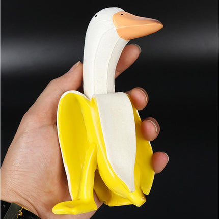Duck Resin Statue Banana Duck Shape Unique Design Waterproof Duck Gardening Decoration for Outdoor.