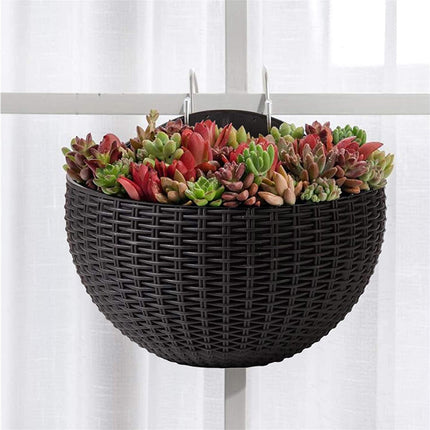 Flower Pot Exquisite Wall-mounted Plastic Wall Hanging Basket Flowerpot for Garden-Black.