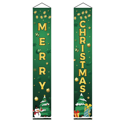 1 Pair Christmas Couplet Scene Layout Thicker Xmas Porch Sign Hanging Banner Party Supplies-Green.
