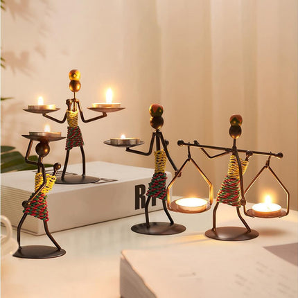 Nordic Candlestick Abstract Iron Men Candle Holder Home Bar Restaurant Decor- G.