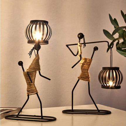 Nordic Candlestick Abstract Iron Men Candle Holder Home Bar Restaurant Decor- G.