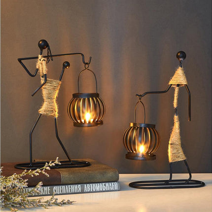 Nordic Candlestick Abstract Iron Men Candle Holder Home Bar Restaurant Decor- G.