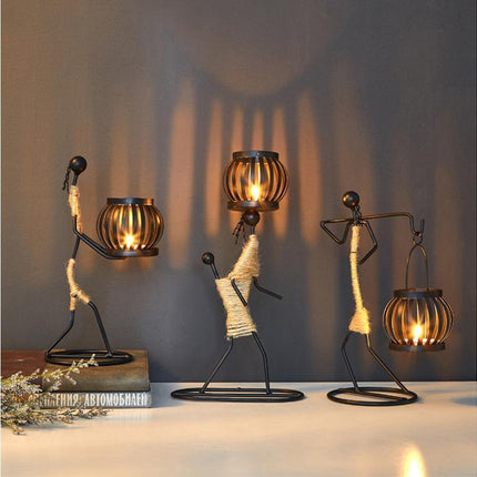 Nordic Candlestick Abstract Iron Men Candle Holder Home Bar Restaurant Decor- G.