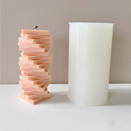 Candle Mold Non-stick DIY Silica Gel Rotating Cylinder Epoxy Resin Mold Home Ornament -White.