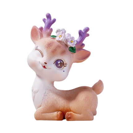 Cartoon Small Deer Resin Reindeer Craft Miniature Desktop Ornaments Car Decor- B.