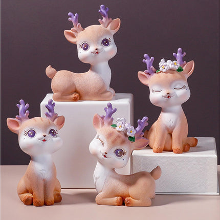 Cartoon Small Deer Resin Reindeer Craft Miniature Desktop Ornaments Car Decor- B.