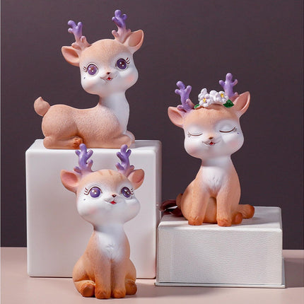 Cartoon Small Deer Resin Reindeer Craft Miniature Desktop Ornaments Car Decor- B.
