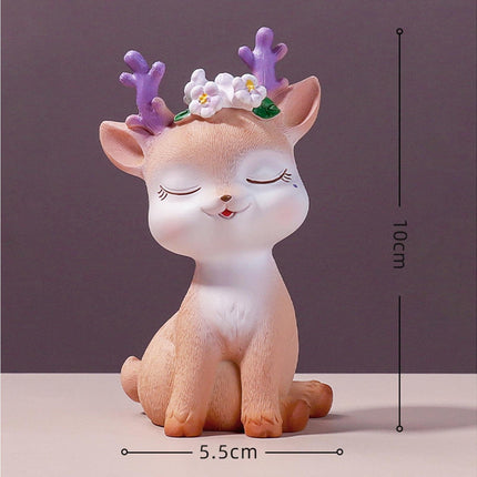 Cartoon Small Deer Resin Reindeer Craft Miniature Desktop Ornaments Car Decor- B.
