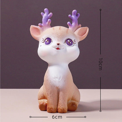 Cartoon Small Deer Resin Reindeer Craft Miniature Desktop Ornaments Car Decor- B.