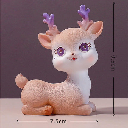 Cartoon Small Deer Resin Reindeer Craft Miniature Desktop Ornaments Car Decor- B.