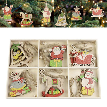 Hanging Wooden Elk Snow Christmas Pendants Ornament Xmas Tree Party Decoration-A.