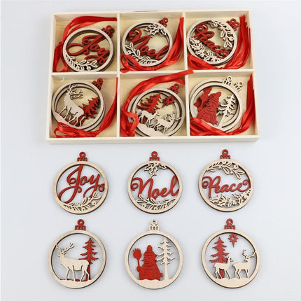 Hanging Wooden Elk Snow Christmas Pendants Ornament Xmas Tree Party Decoration-A.