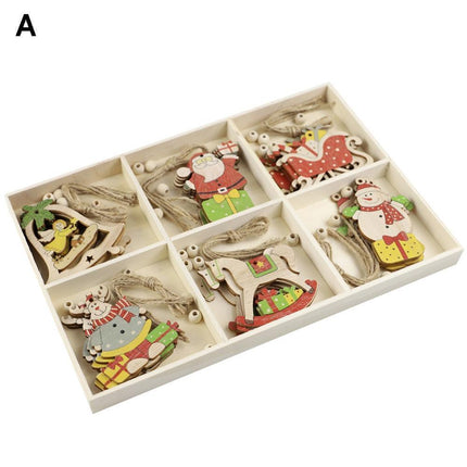 Hanging Wooden Elk Snow Christmas Pendants Ornament Xmas Tree Party Decoration-A.