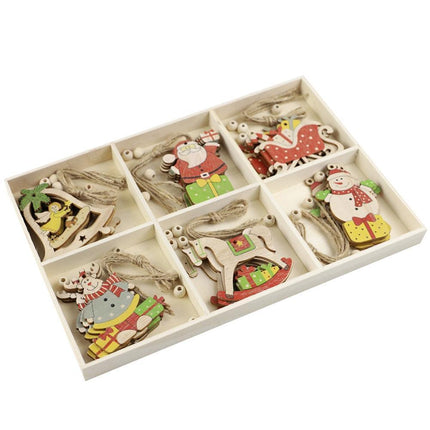 Hanging Wooden Elk Snow Christmas Pendants Ornament Xmas Tree Party Decoration-A.