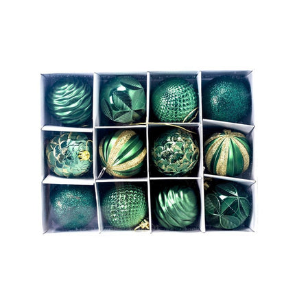 12Pcs 5.5cm Glitter Baubles Balls Christmas Tree Ornament Party Hanging Decor-Green.