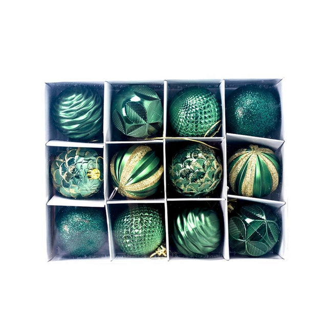 12Pcs 5.5cm Glitter Baubles Balls Christmas Tree Ornament Party Hanging Decor-Green.
