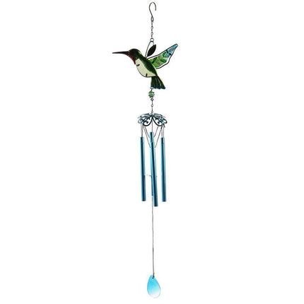Cute Hummingbird Metal Tubes Wind Chime Bell Home Yard Wall Hanging Ornament-Green Wind Chime Tube.