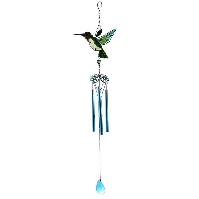 Cute Hummingbird Metal Tubes Wind Chime Bell Home Yard Wall Hanging Ornament-Green Wind Chime Tube.
