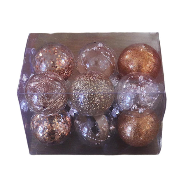 Glitter Xmas Tree Balls-Rose Gold.