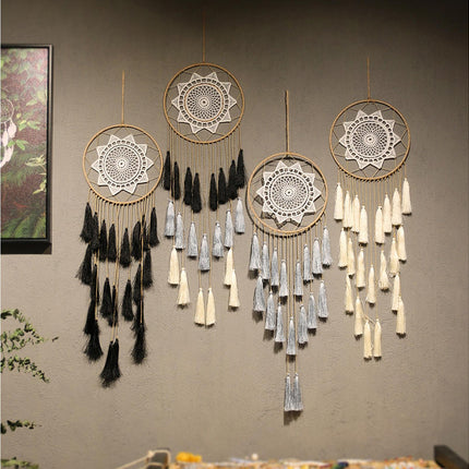Round Handmade Wall Hanging Wind Chime Dream Catcher with Tassel Home Decor-Pink.