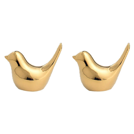2Pcs Display Mold Wear-resistant Bird Pattern Ceramic Little Bird Statue Ornament for Bookshelf- S.