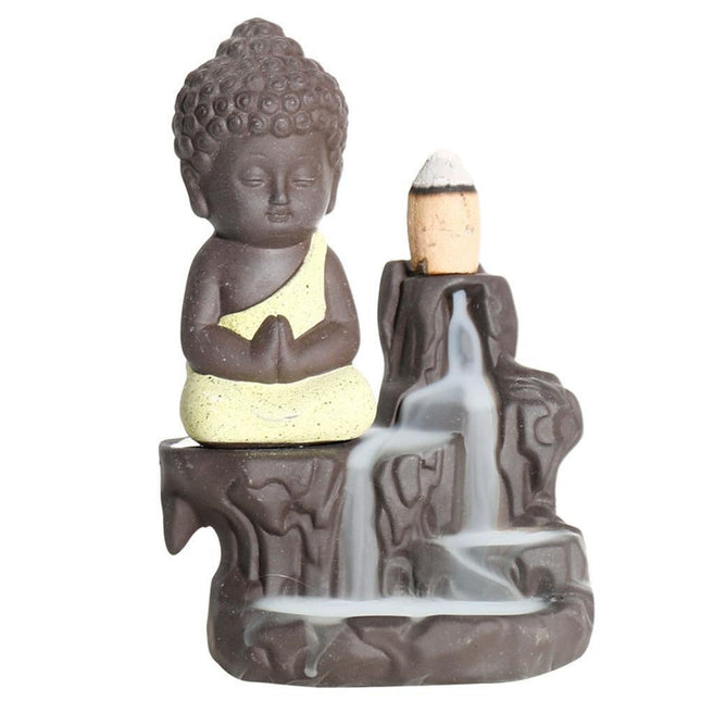 Monk Ceramic Buddha Incense Backflow Burner Cones Home Teahouse Table Decor-Yellow.