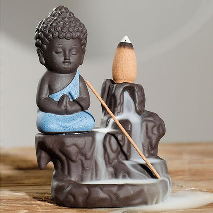 Monk Ceramic Buddha Incense Backflow Burner Cones Home Teahouse Table Decor-Yellow.