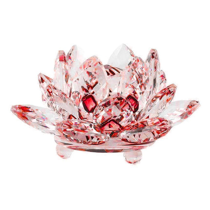 Artificial Quartz Crystal Lotus Flower Figurine Wedding Party Decor Souvenir-Red.
