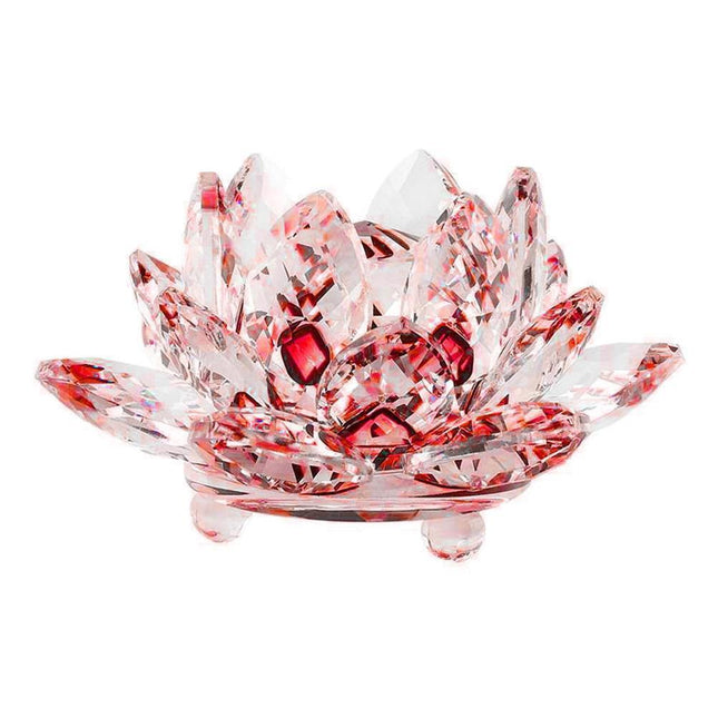 Artificial Quartz Crystal Lotus Flower Figurine Wedding Party Decor Souvenir-Red.