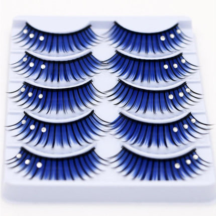 5 Pairs Dual Colors Glitter Rhinestones Artificial Eyelash Party Makeup Tool.