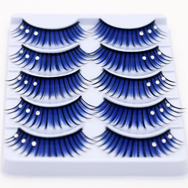 5 Pairs Dual Colors Glitter Rhinestones Artificial Eyelash Party Makeup Tool.