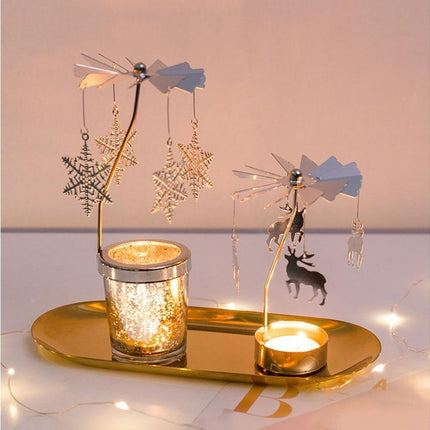 Rotating Carousel Tea Light Hanging Deer Candle Holder Candlestick Room Decor-Snowflake *.