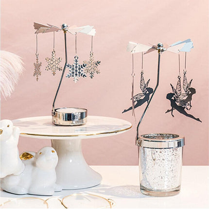 Rotating Carousel Tea Light Hanging Deer Candle Holder Candlestick Room Decor-Snowflake *.