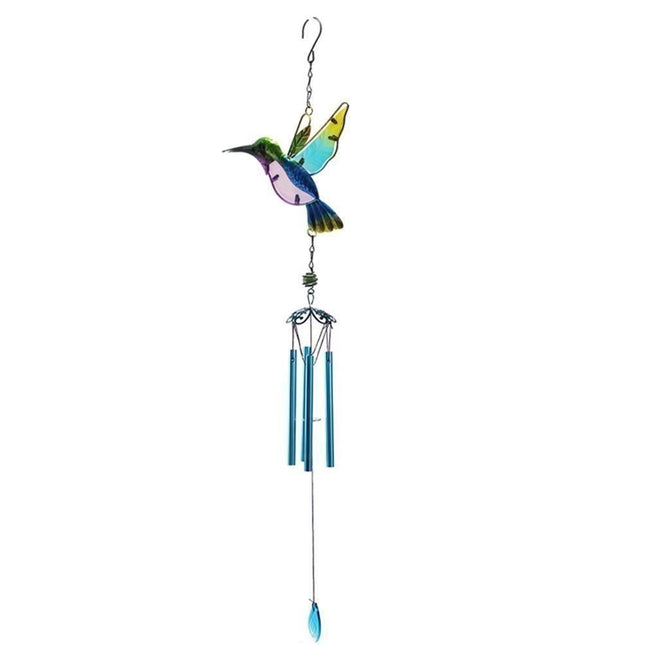 Cute Hummingbird Metal Tubes Wind Chime Bell Home Yard Wall Hanging Ornament-Blue Wind Chime Tube.