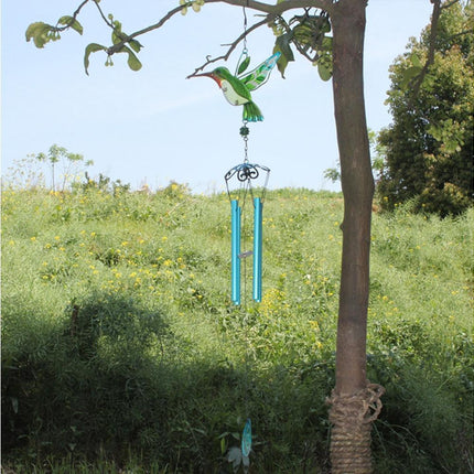 Cute Hummingbird Metal Tubes Wind Chime Bell Home Yard Wall Hanging Ornament-Blue Wind Chime Tube.