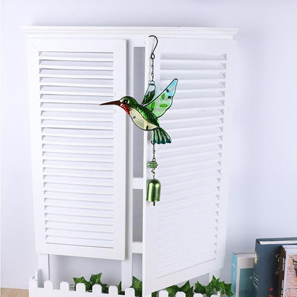 Cute Hummingbird Metal Tubes Wind Chime Bell Home Yard Wall Hanging Ornament-Blue Wind Chime Tube.