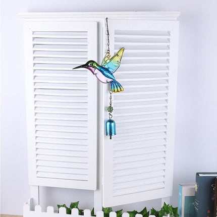 Cute Hummingbird Metal Tubes Wind Chime Bell Home Yard Wall Hanging Ornament-Blue Wind Chime Tube.