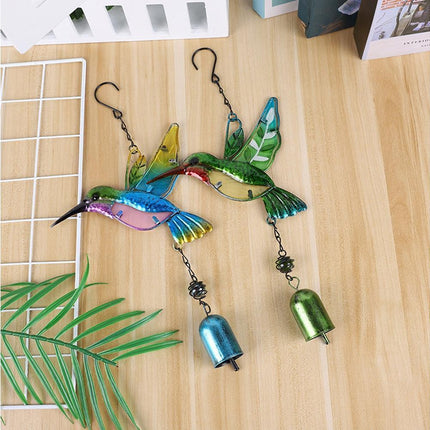 Cute Hummingbird Metal Tubes Wind Chime Bell Home Yard Wall Hanging Ornament-Blue Wind Chime Tube.