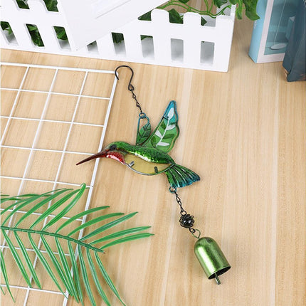Cute Hummingbird Metal Tubes Wind Chime Bell Home Yard Wall Hanging Ornament-Blue Wind Chime Tube.