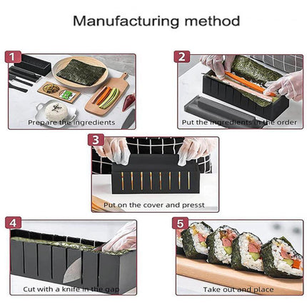 10Pcs DIY Sushi Making Kit Roll Sushi Maker Rice Roll Mold Kitchen Sushi Tools.