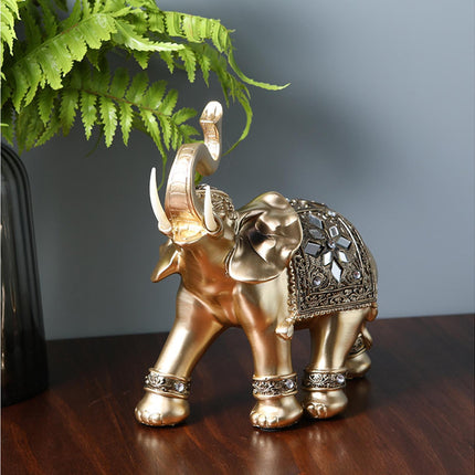 Eye-catching Elephant Figurine Fine Symbol Resin Elegant Elephant Trunk Sculpture for Home-Golden S.